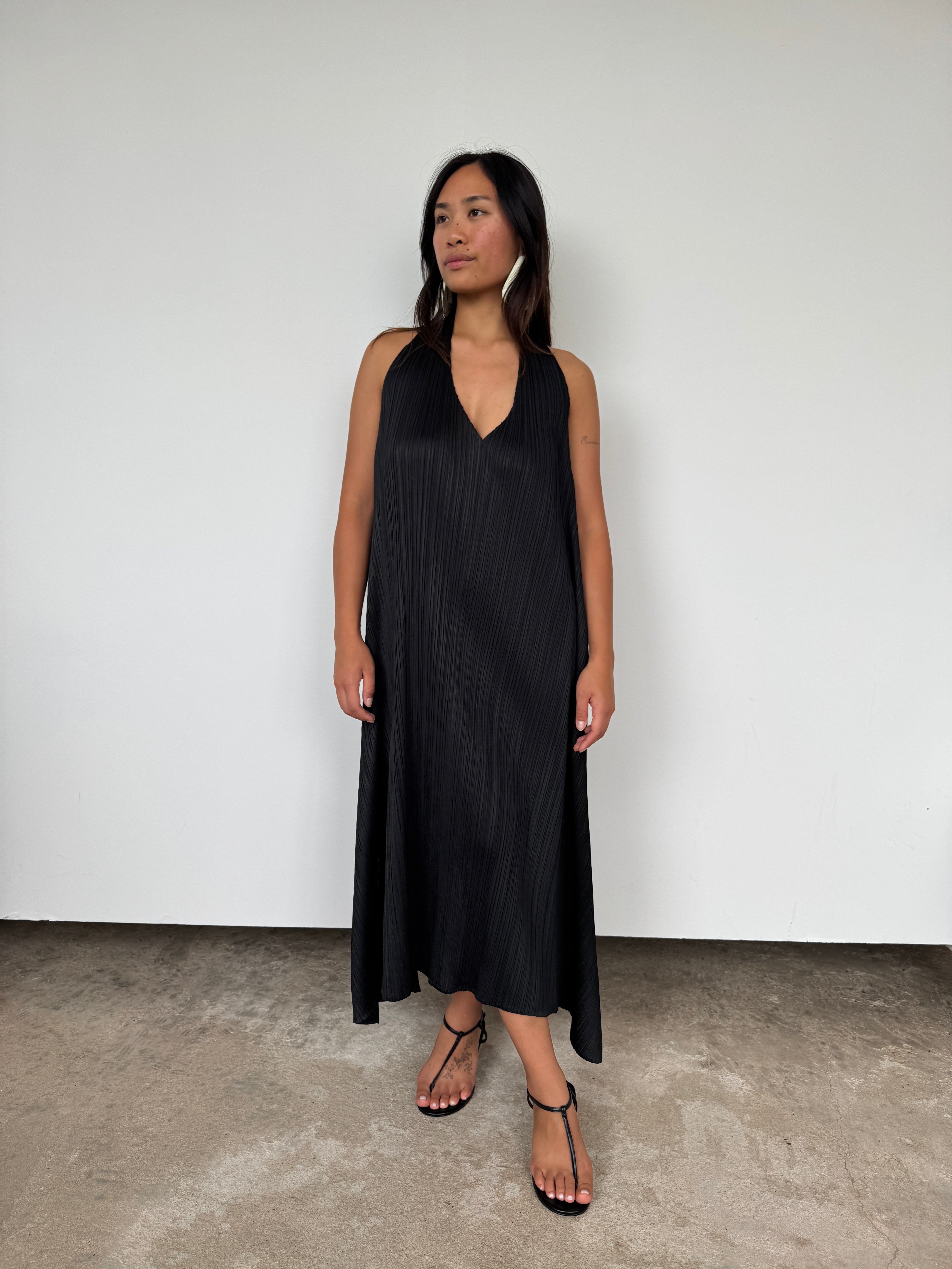 Issey Miyake Pleats Please Black 'Echo' Halterneck Wrap Dress