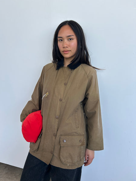 ウズラ　barbour alexa ジャケット Barbour x Alexa Chung Beige 'Edith' Waxed Jacket | UK6 – Curate
