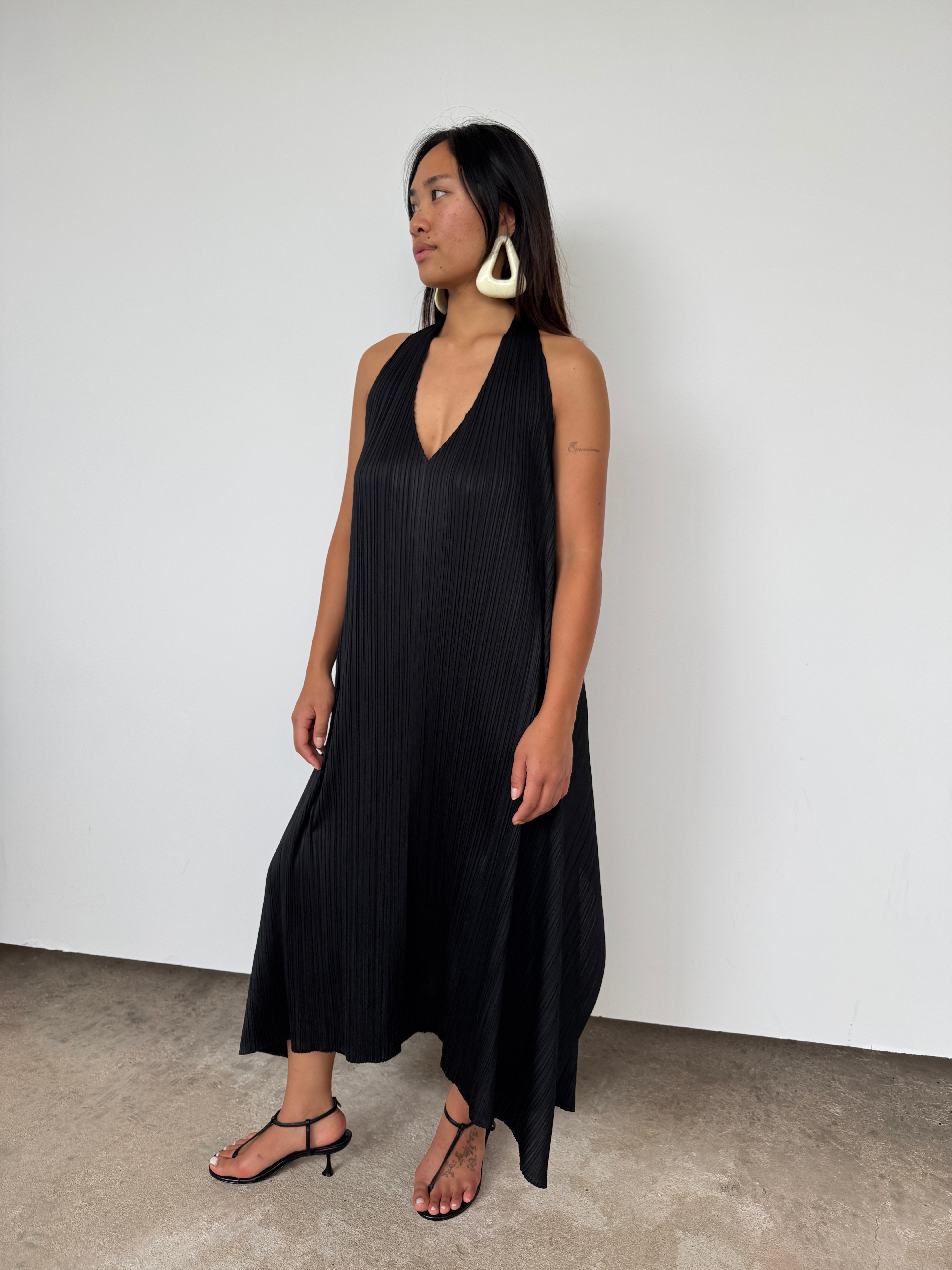 Issey Miyake Pleats Please Black 'Echo' Halterneck Wrap Dress