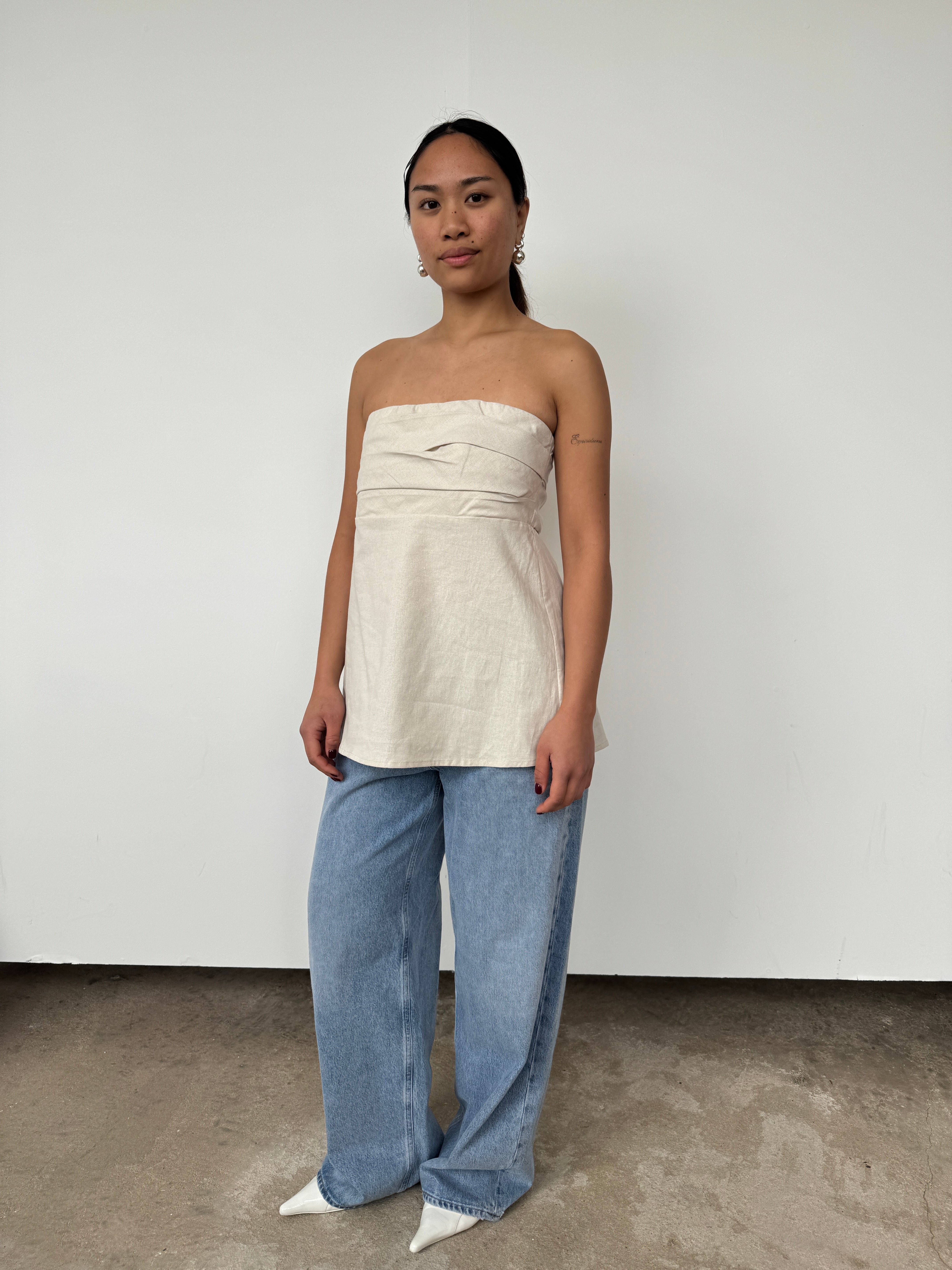Whistles Beige Linen Strapless Top | UK14 – Curate & Rotate