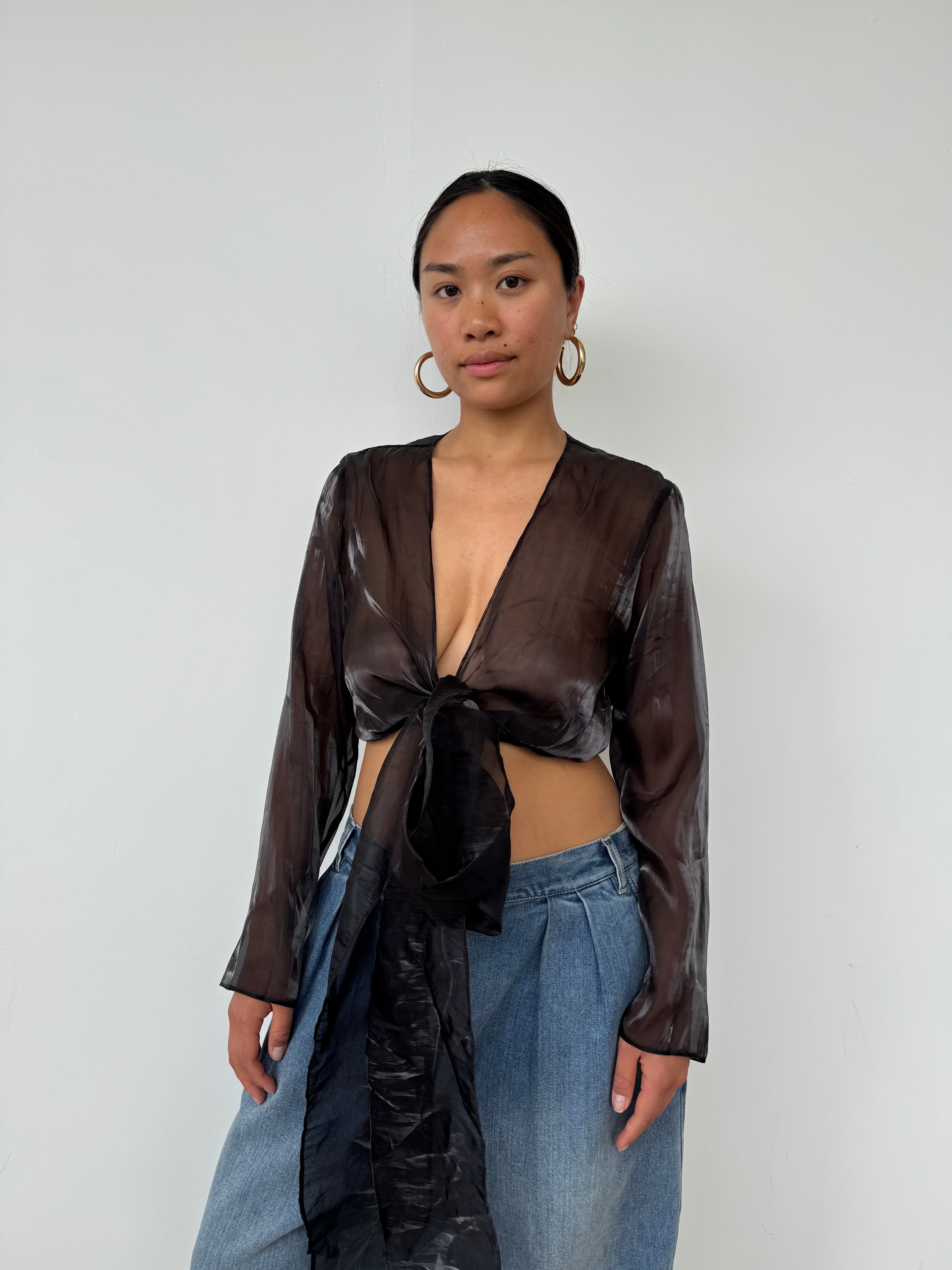 Vintage Black Sheer Tie Top | One Size – Curate & Rotate