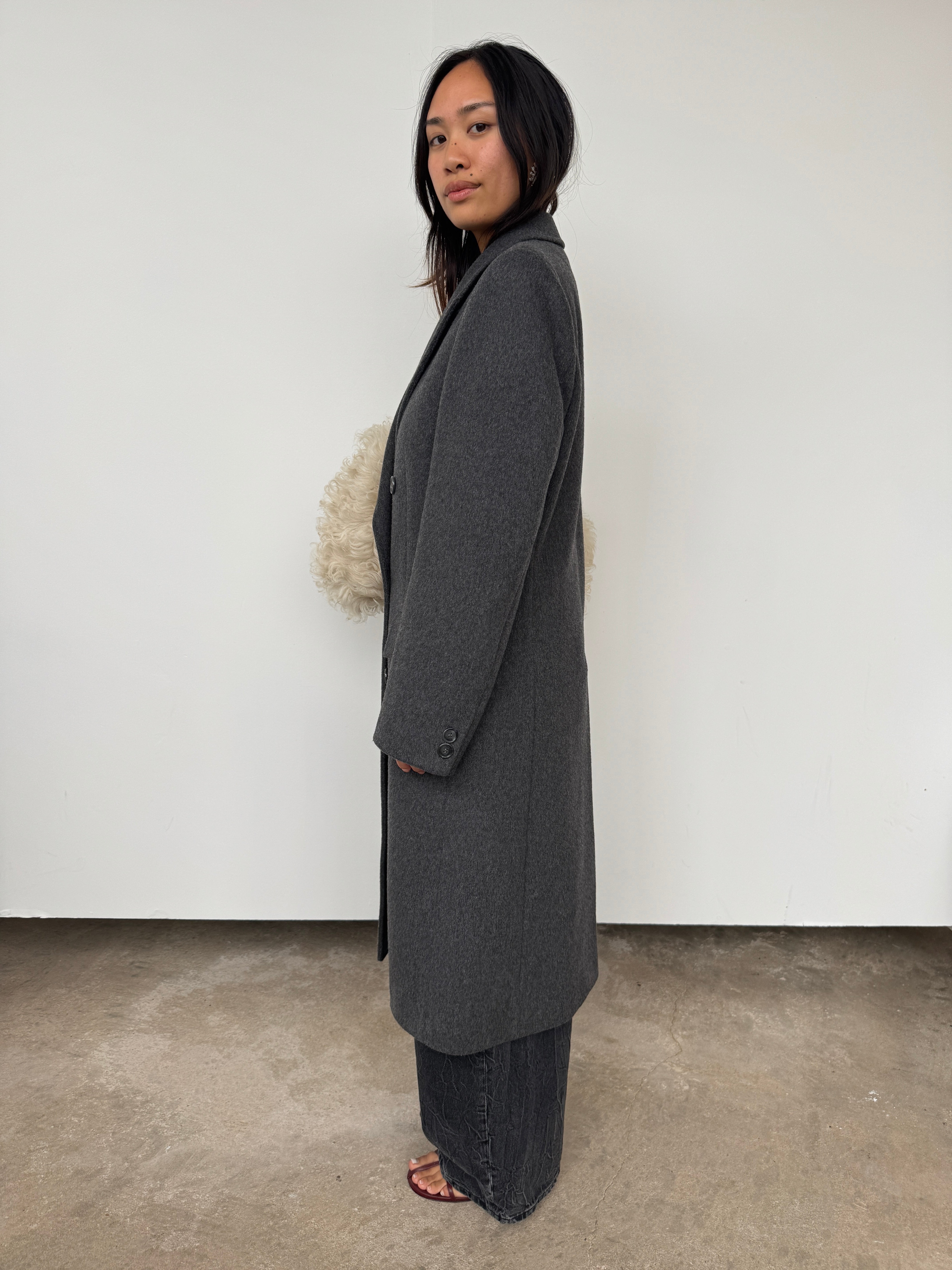 Vintage Charcoal Grey Wool + Cashmere Coat | UK8 – Curate