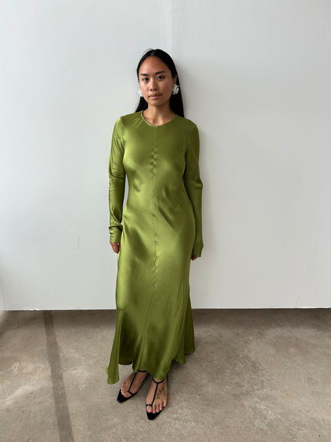 green ghost dress GHOST Harper Satin Midi Dress