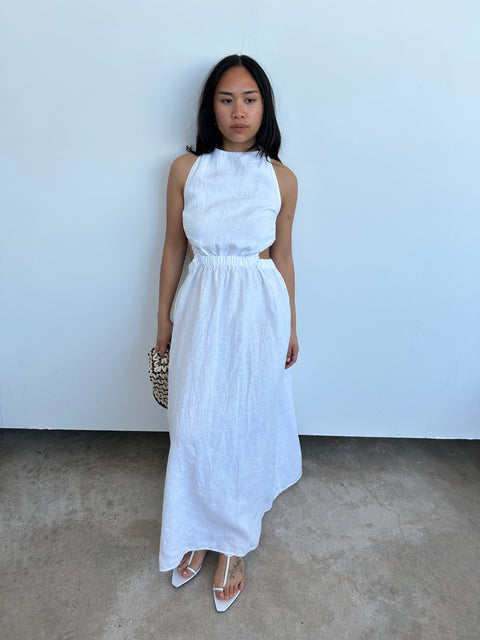 SIR White 'Alena' Linen Cross-Back Maxi Dress