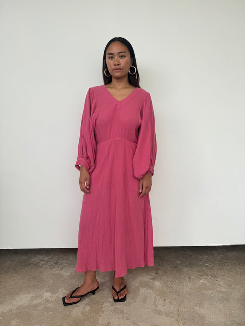 raey dress pink RAEY Tuck Waist Silk Pink Dress