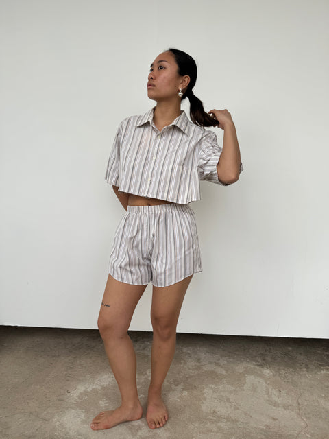 Havre Studio Beige Striped Cropped Shirt Short Set S