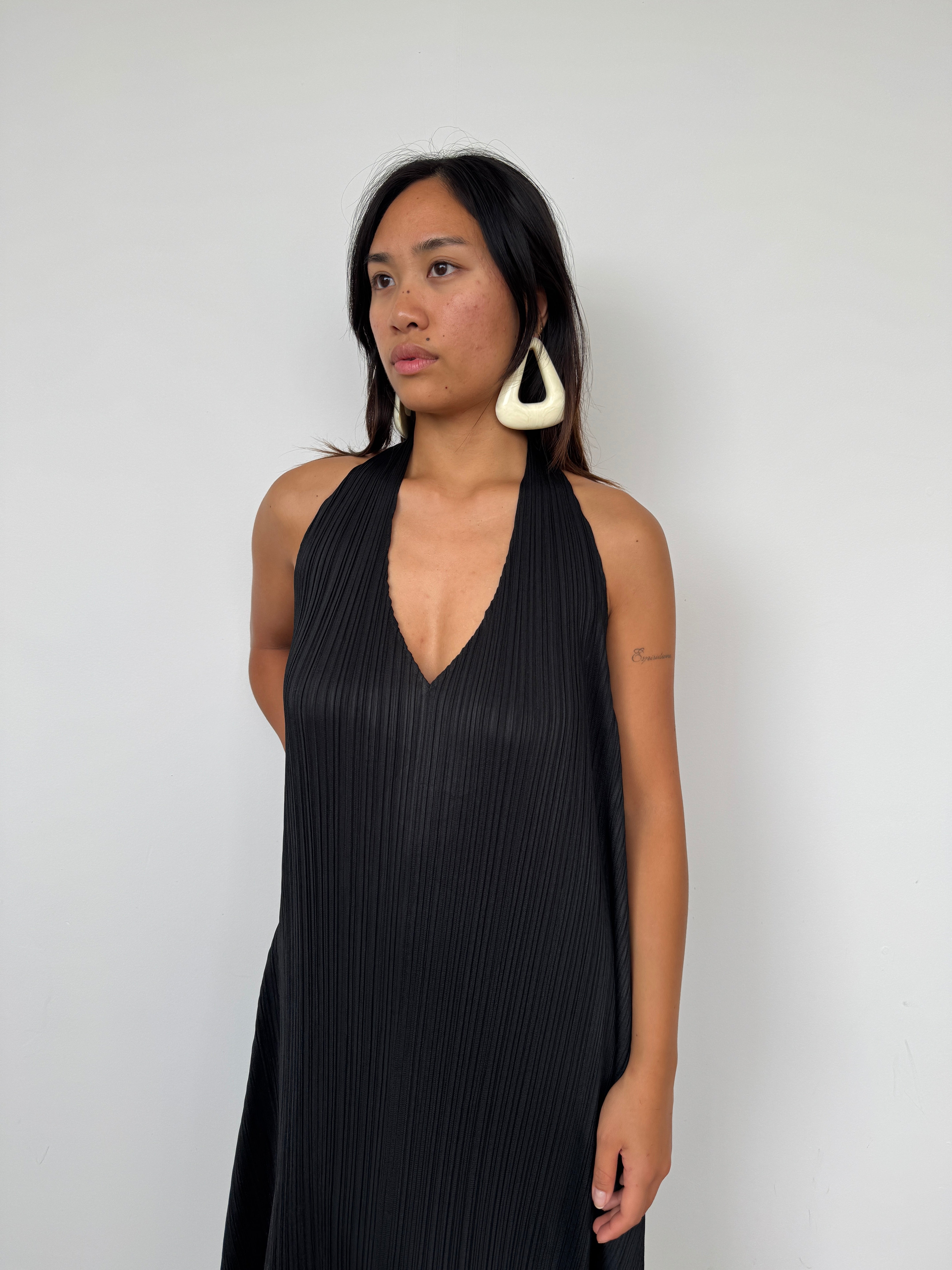 Issey Miyake Pleats Please Black 'Echo' Halterneck Wrap Dress