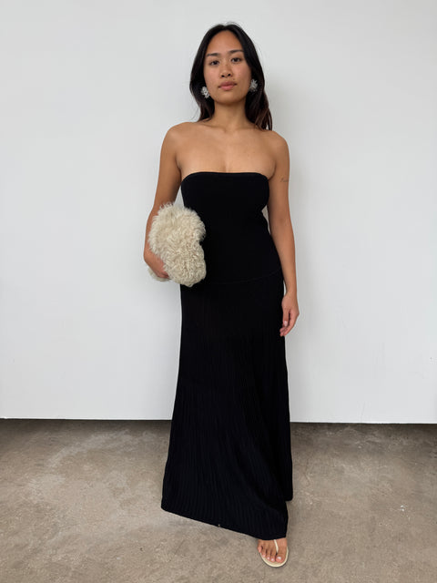 Whistles Black Strapless Knitted Dress