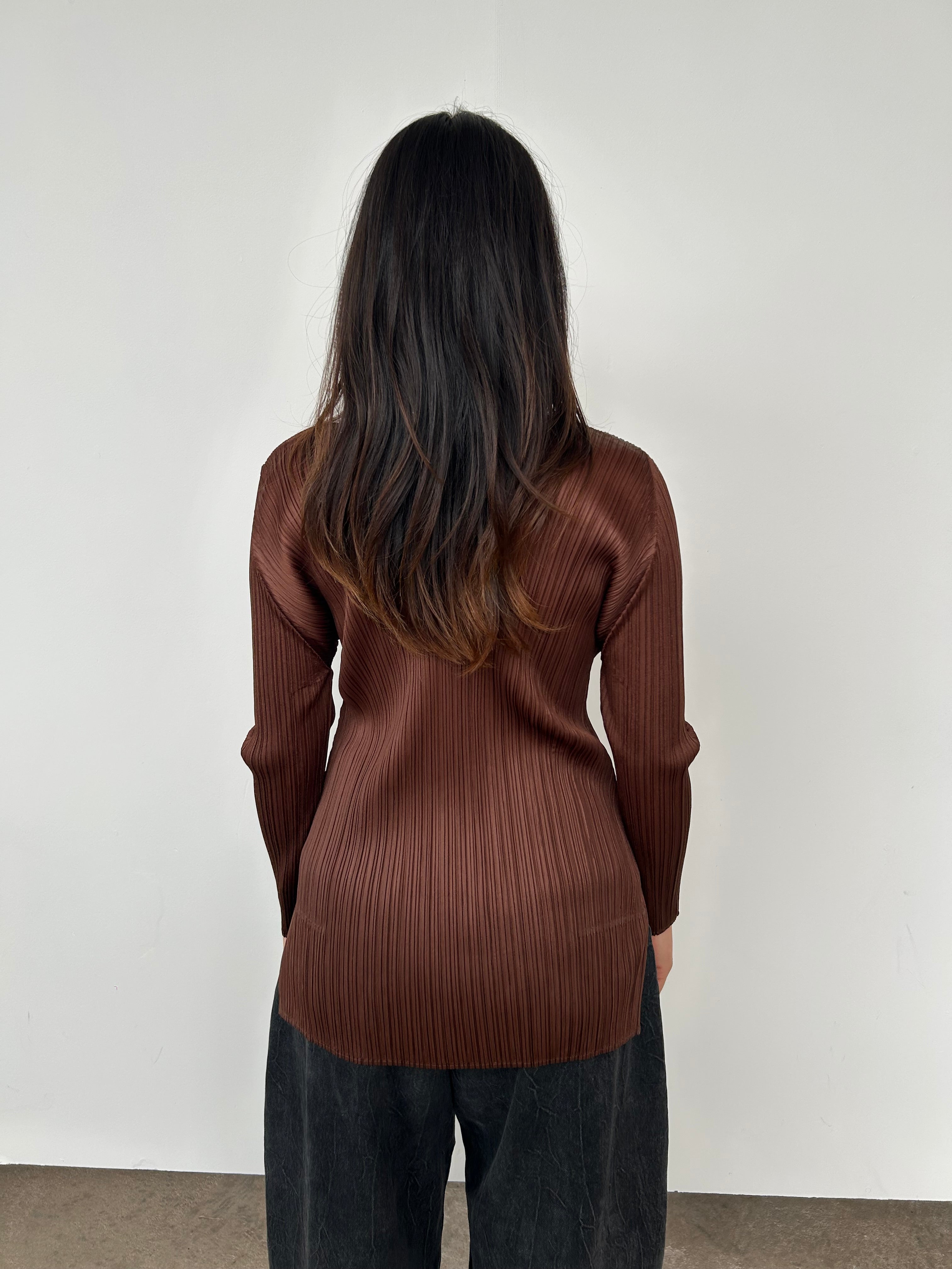 Issey Miyake Pleats Please Brown Long Sleeve Top | UK8-10 – Curate