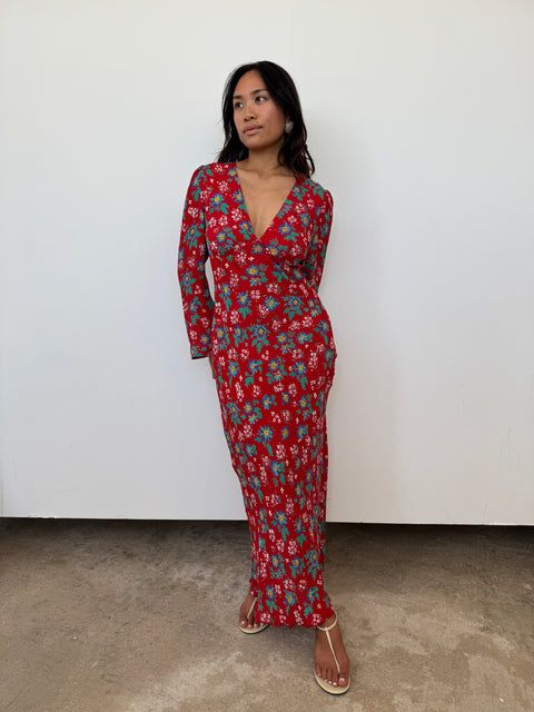 Rixo Red Printed 'Nadine' Floral Dress | S Rixo Red Printed 'Nadine' Floral Dress | S