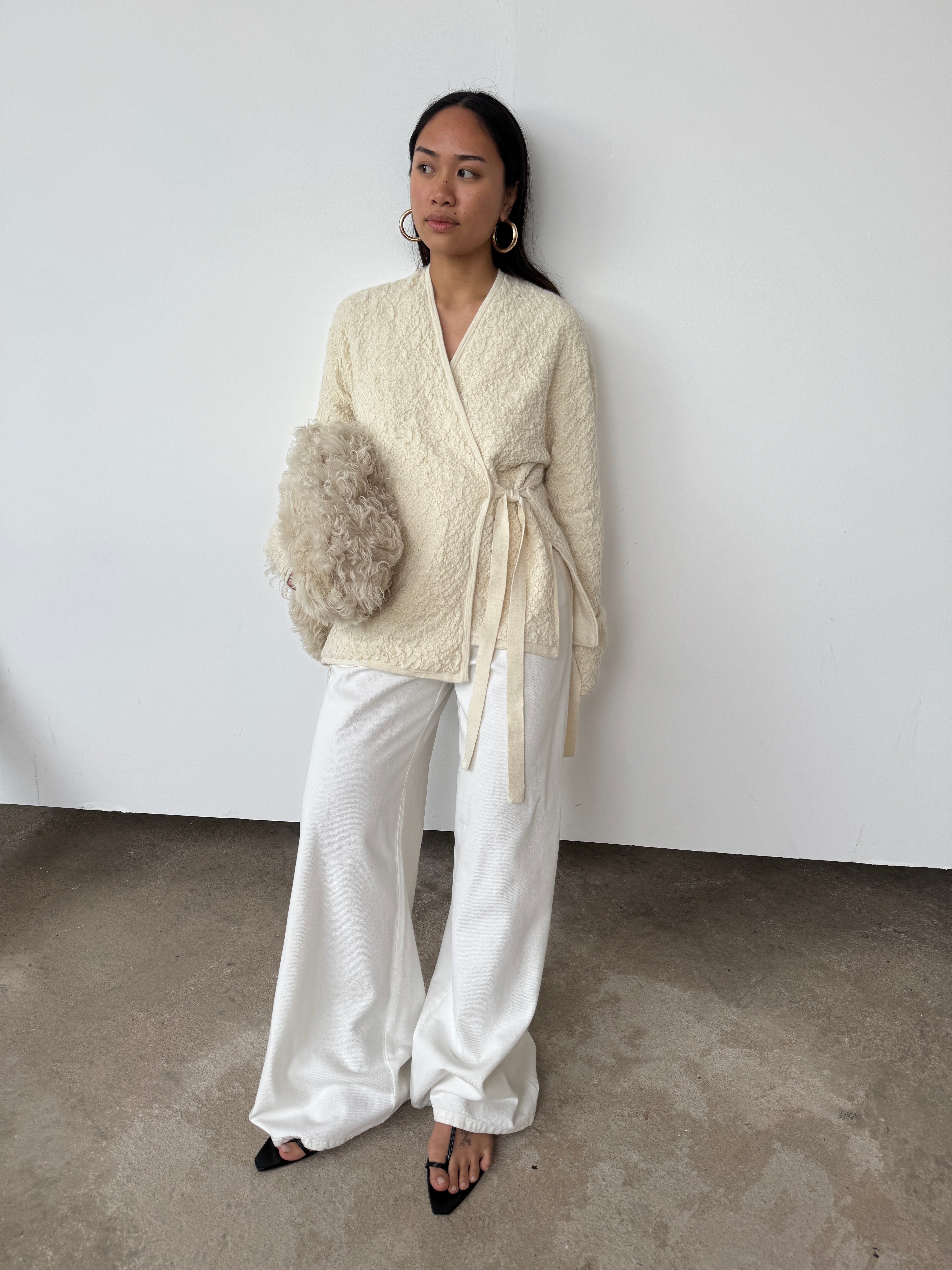 ジャケット・アウター LAUREN MANOOGIAN ROLL CARDIGAN Lauren Manoogian Cream Textured Alpaca Cardigan | O/S – Curate