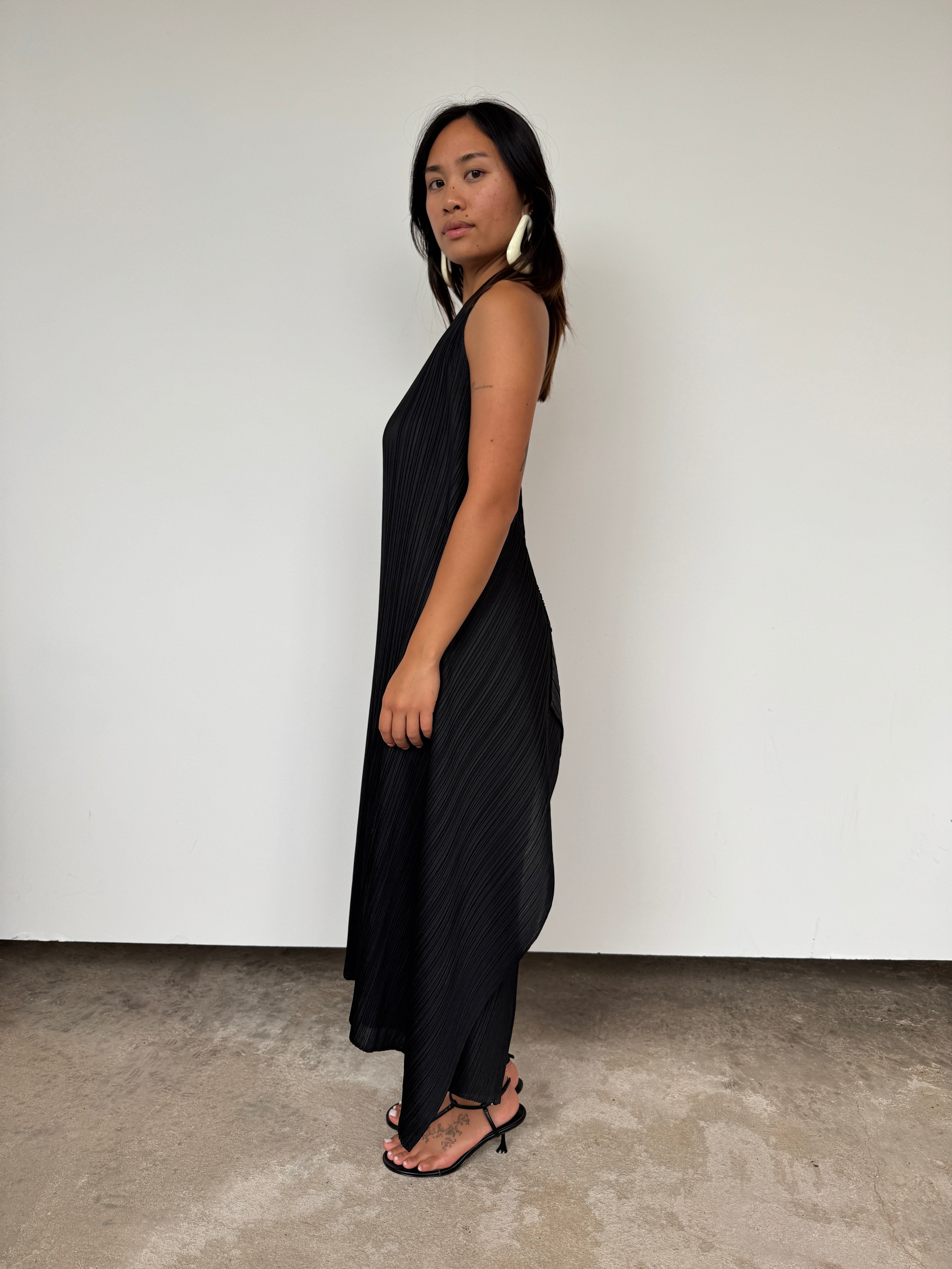 Issey Miyake Pleats Please Black 'Echo' Halterneck Wrap Dress
