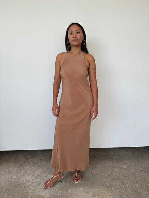 tibi brown dress Tan Silk Bias adjustable wrap