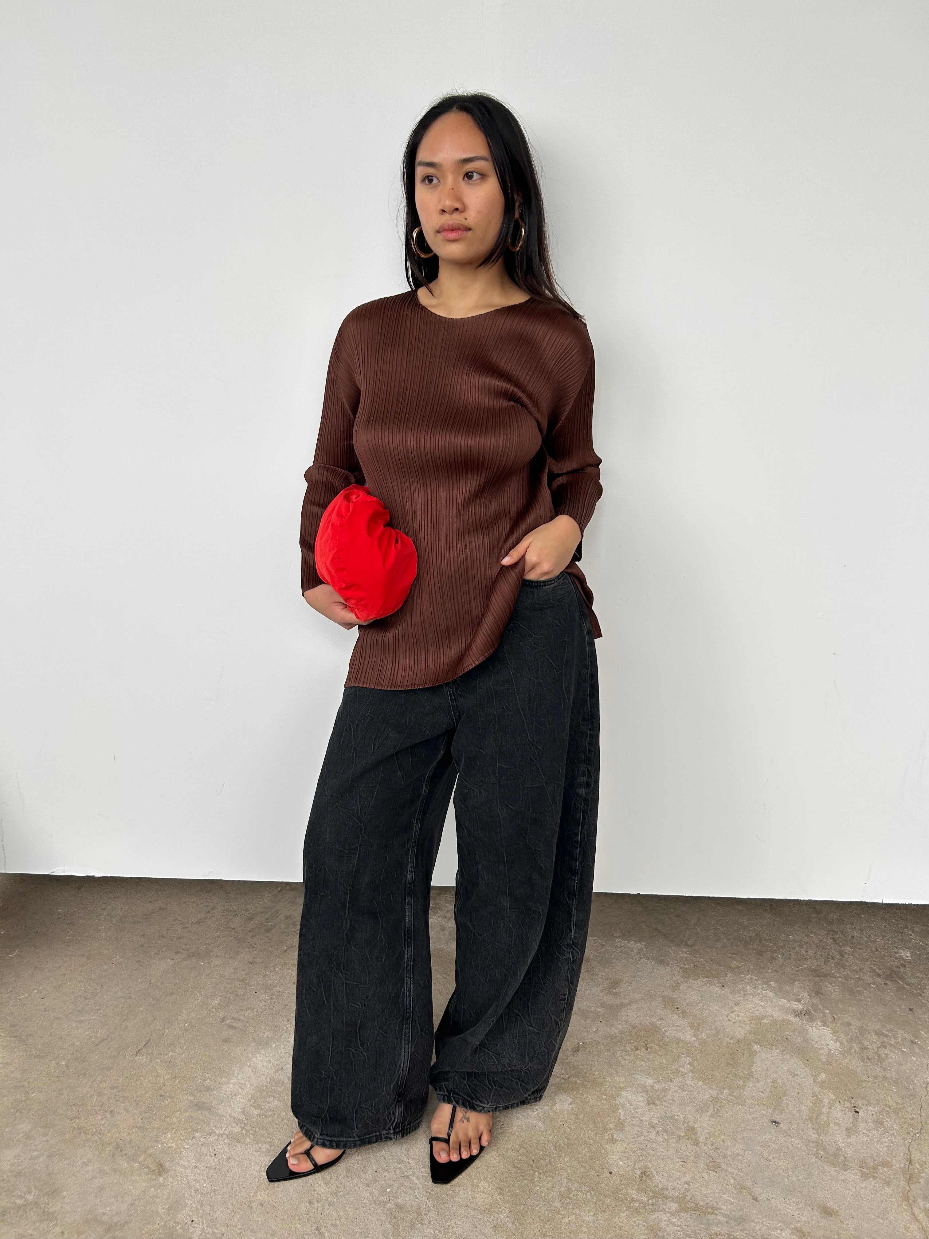 Issey Miyake Pleats Please Brown Long Sleeve Top | UK8-10 – Curate