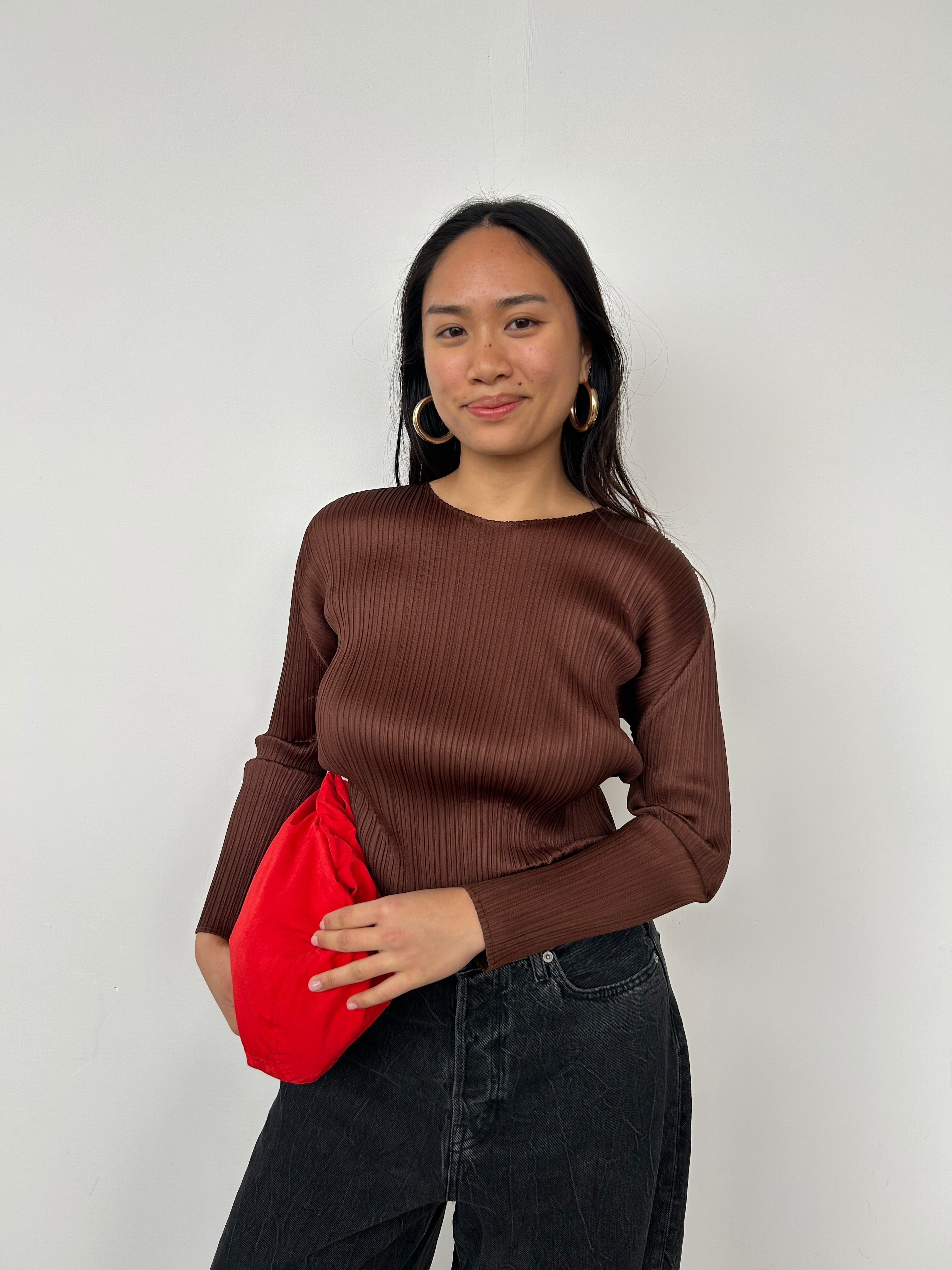 Issey Miyake Pleats Please Brown Long Sleeve Top | UK8-10 – Curate