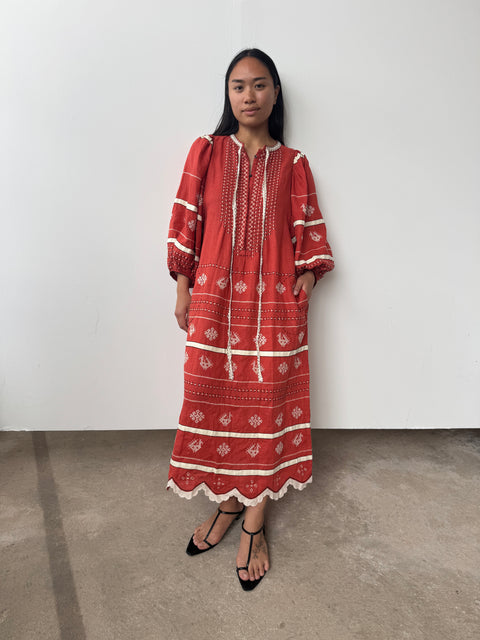 red linen dress uk Ro & Zo Red Linen Blend Puff Sleeve V Neck Midi Dress
